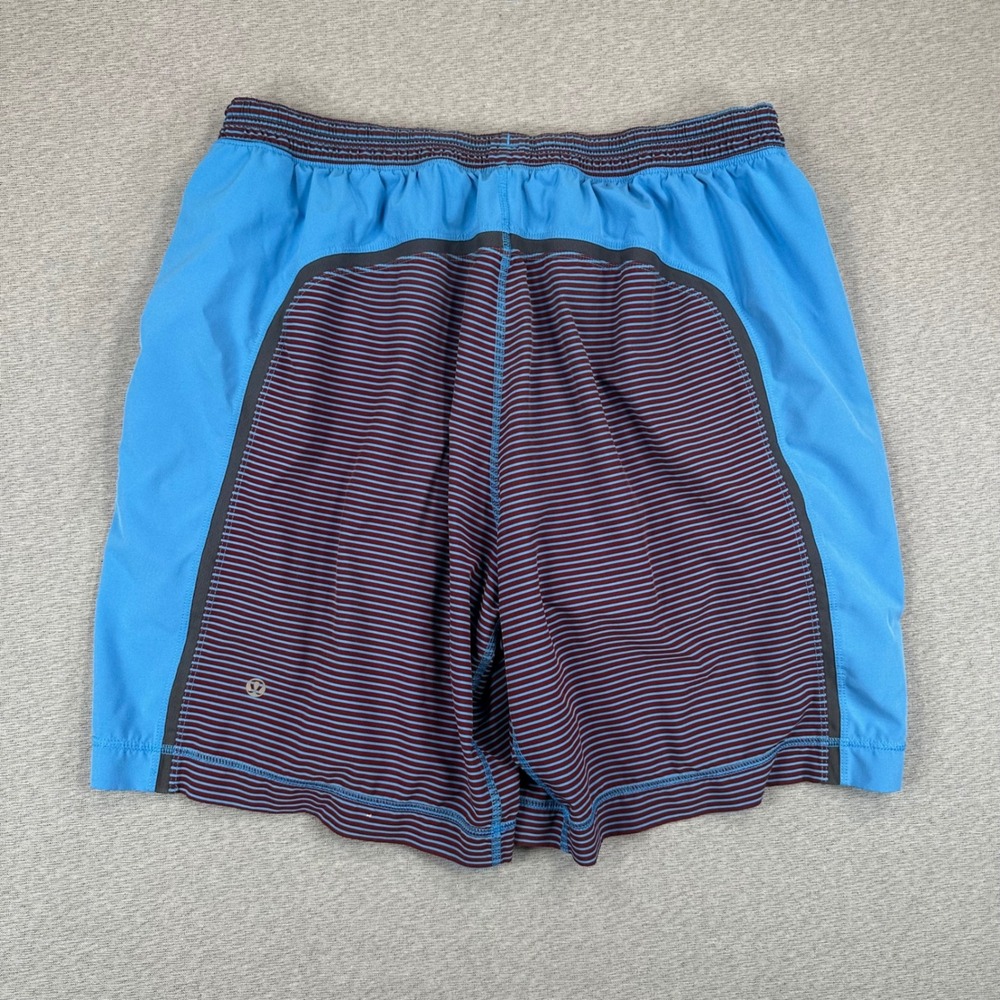 Lululemon Pace Breaker Shorts Mens M Blue Maroon Striped Athletic Running Lined‎